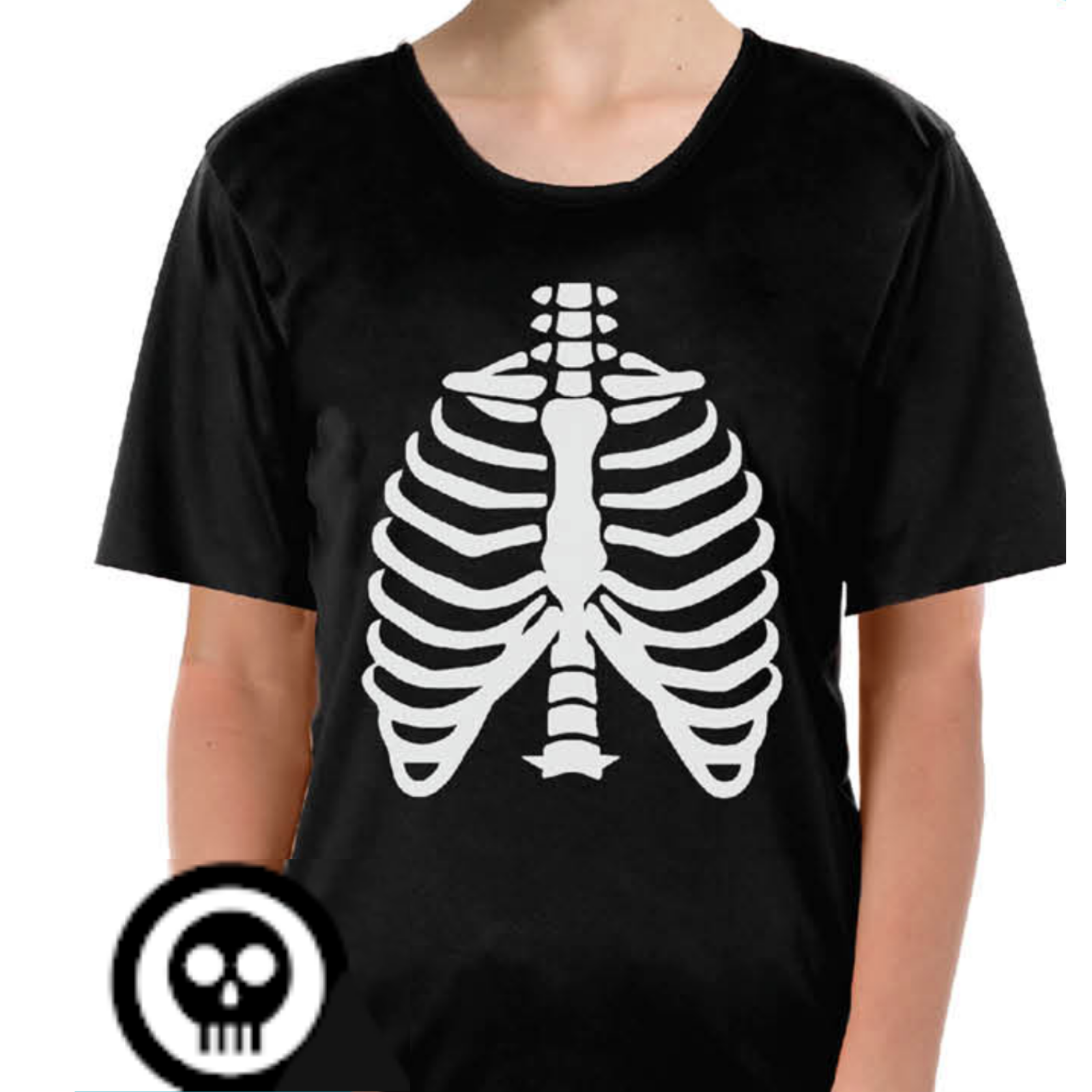 Childrens Skeleton Top Scary Kids Dress Up Halloween Book Week Bones T Shirt - M (7-9 Years Old)