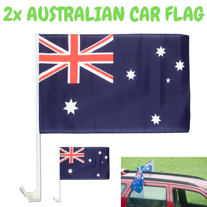 2x AUSTRALIA CAR FLAG with Window Clip Flags Australia Day 30cm x 45cm