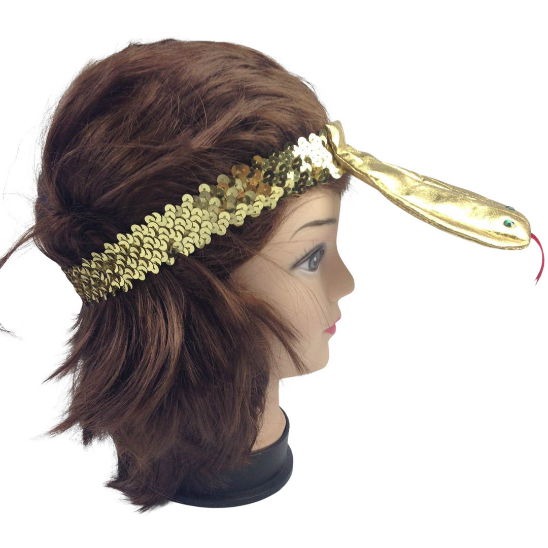 SEQUIN EGYPTIAN Headband Flapper Headpiece w Snake Fancy Dress Costume Cleopatra