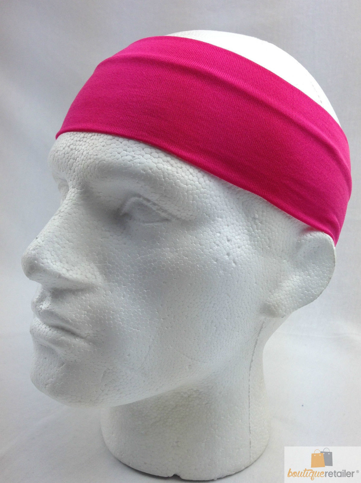 PLAIN HEADBAND Elastic Stretch Sports Yoga Hair Band Unisex 8cm Wide Wrap - Hot Pink