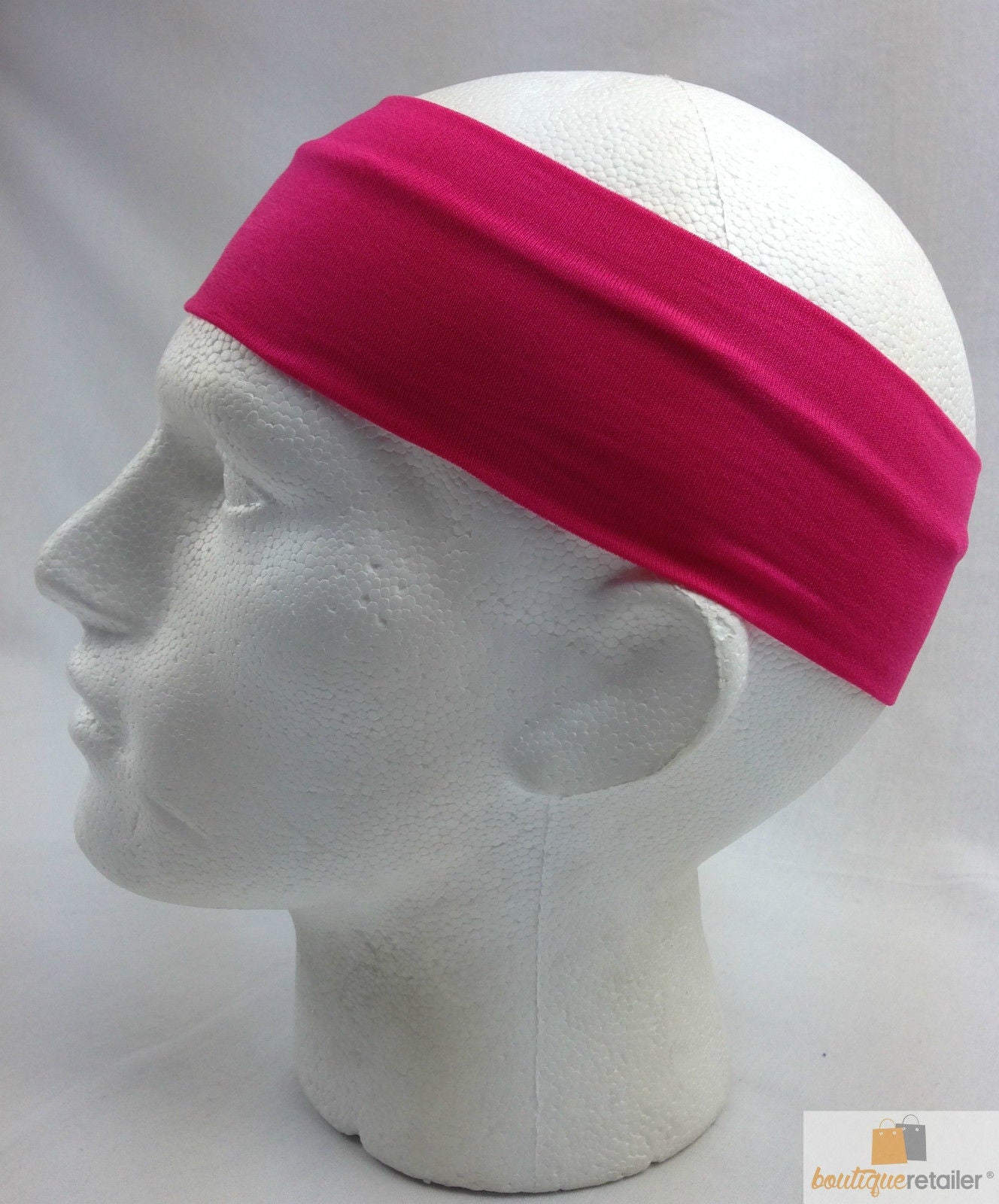 PLAIN HEADBAND Elastic Stretch Sports Yoga Hair Band Unisex 8cm Wide Wrap - Hot Pink