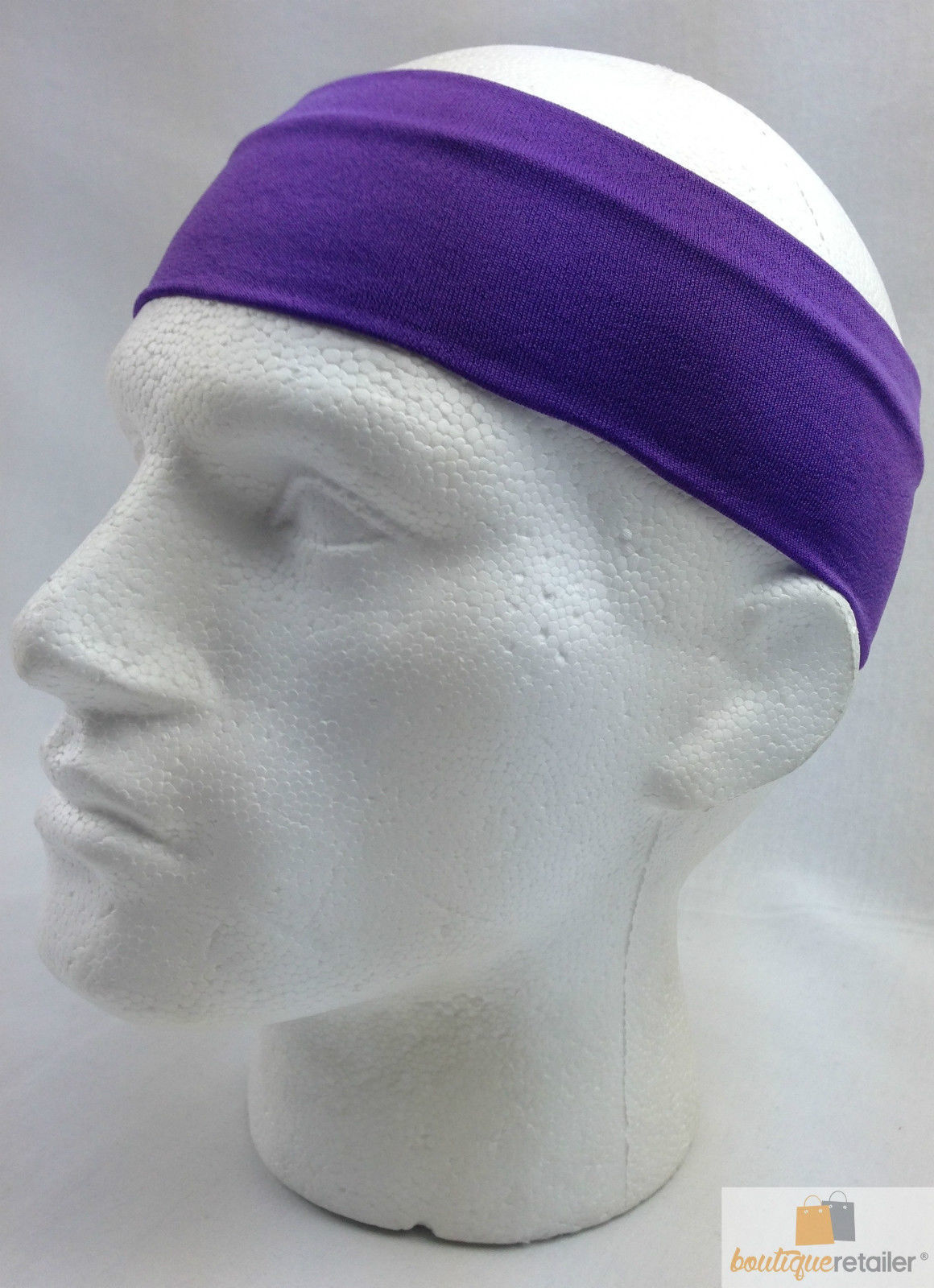 PLAIN HEADBAND Elastic Stretch Sports Yoga Hair Band Unisex 8cm Wide Wrap - Purple