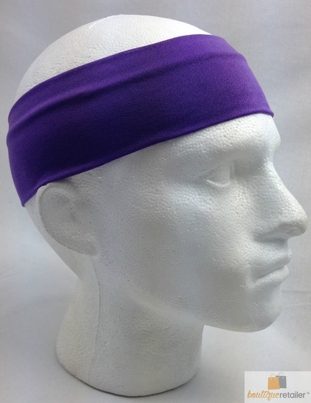 PLAIN HEADBAND Elastic Stretch Sports Yoga Hair Band Unisex 8cm Wide Wrap - Purple