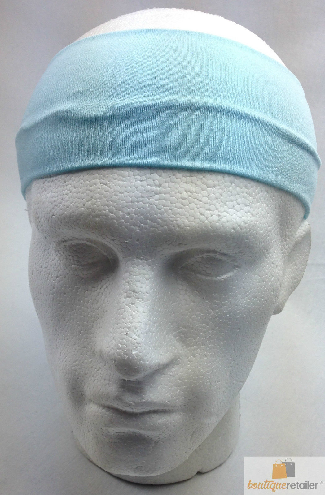 PLAIN HEADBAND Elastic Stretch Sports Yoga Hair Band Unisex 8cm Wide Wrap - Sky Blue