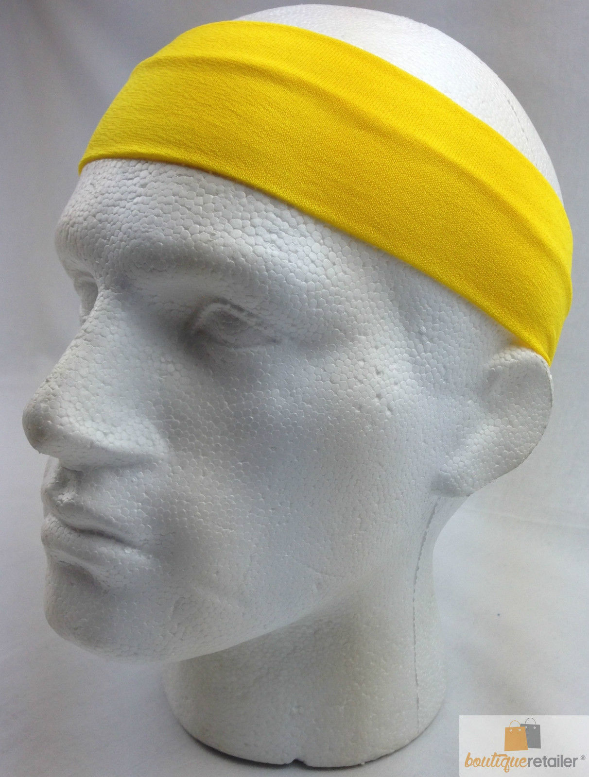 PLAIN HEADBAND Elastic Stretch Sports Yoga Hair Band Unisex 8cm Wide Wrap - Yellow