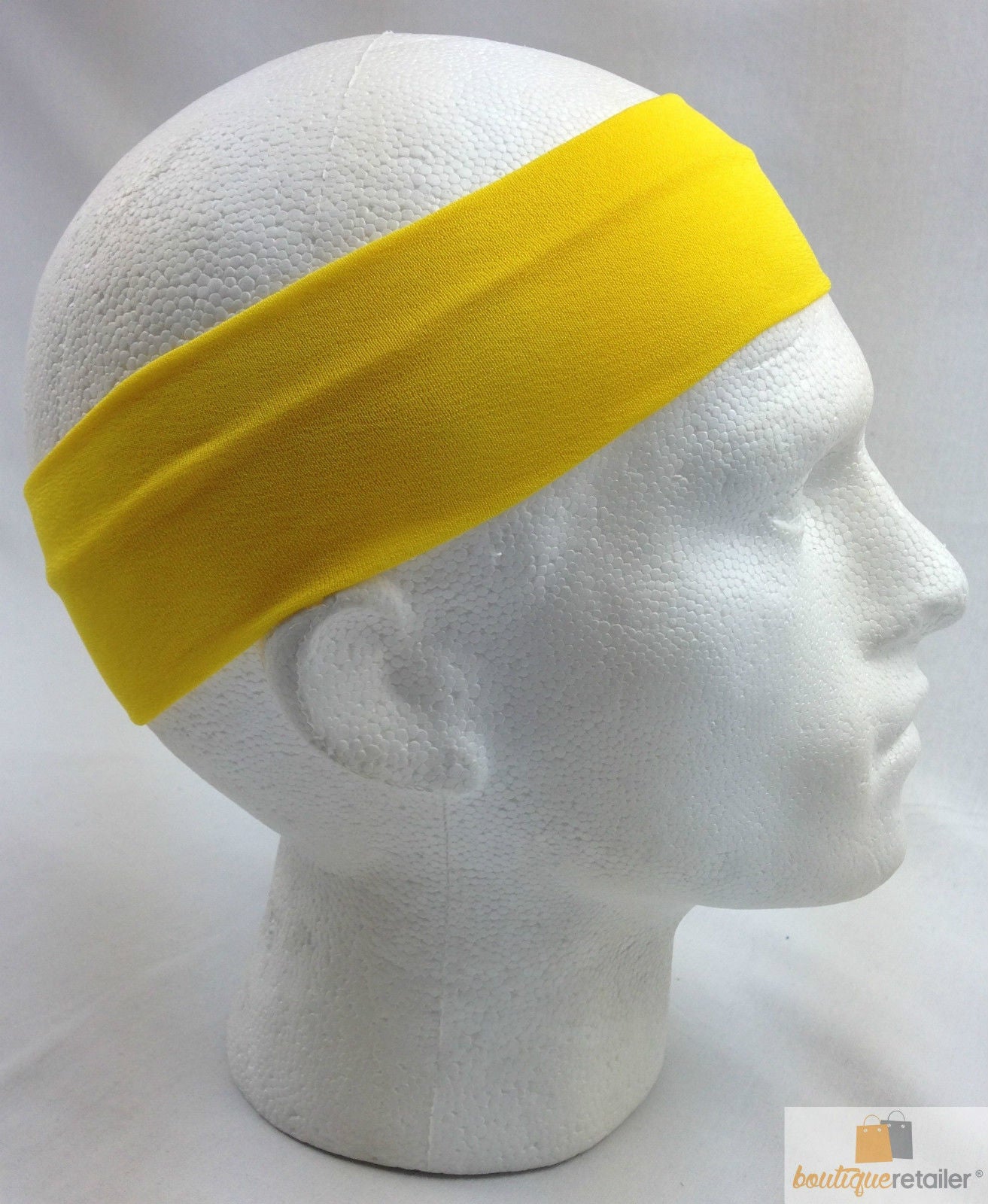 PLAIN HEADBAND Elastic Stretch Sports Yoga Hair Band Unisex 8cm Wide Wrap - Yellow