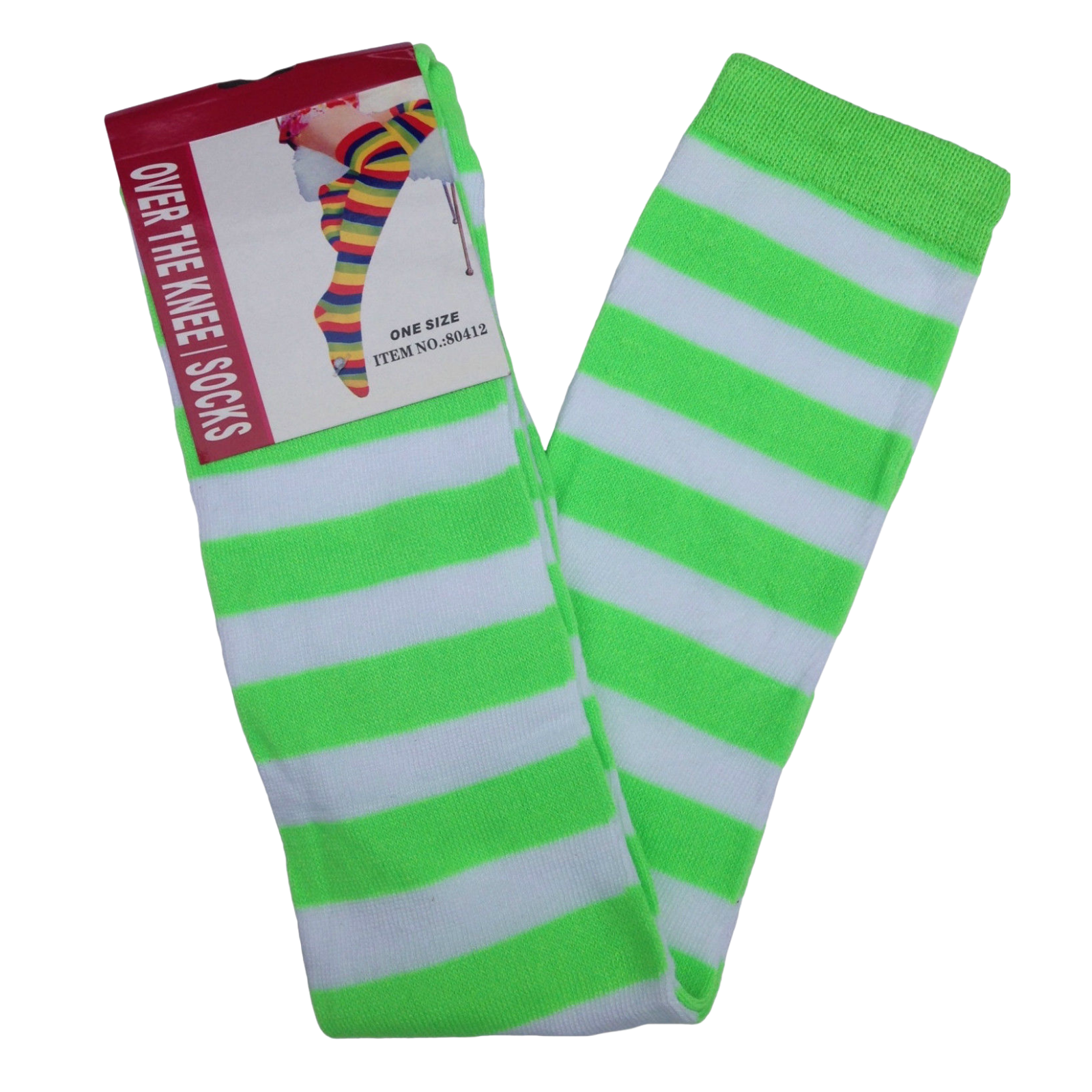 OVER THE KNEE SOCKS Plain Striped High Thigh Ladies Long Womens Stripey Stocking - Green/White