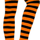 OVER THE KNEE SOCKS Plain Striped High Thigh Ladies Long Womens Stripey Stocking - Orange/Black