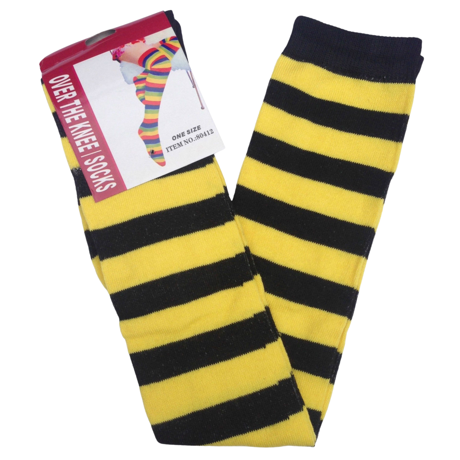 OVER THE KNEE SOCKS Plain Striped High Thigh Ladies Long Womens Stripey Stocking - Yellow/Black