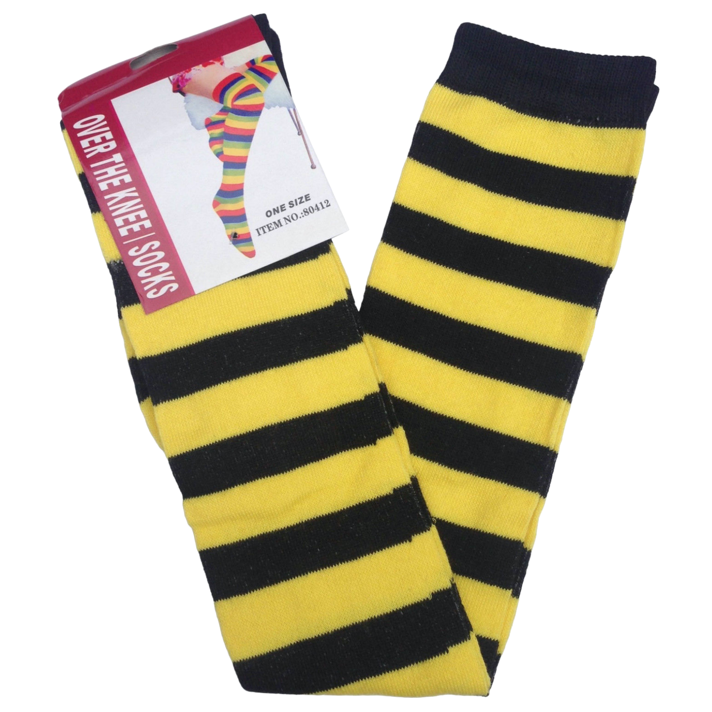 2pc Set Over The Knee Socks Striped Black White Yellow High Thigh Long Stocking