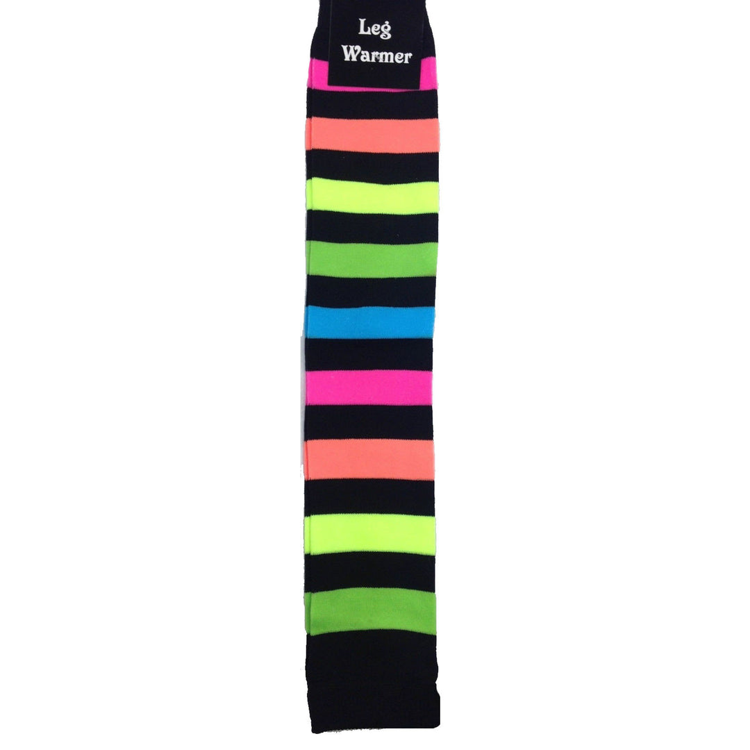 RAINBOW LEG WARMERS Party Costume Fine Stretch Ladies Girls Fancy Dress - Rainbow with Black Stripe