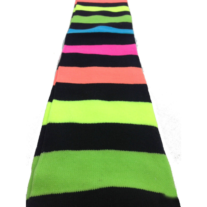 RAINBOW LEG WARMERS Party Costume Fine Stretch Ladies Girls Fancy Dress - Rainbow with Black Stripe