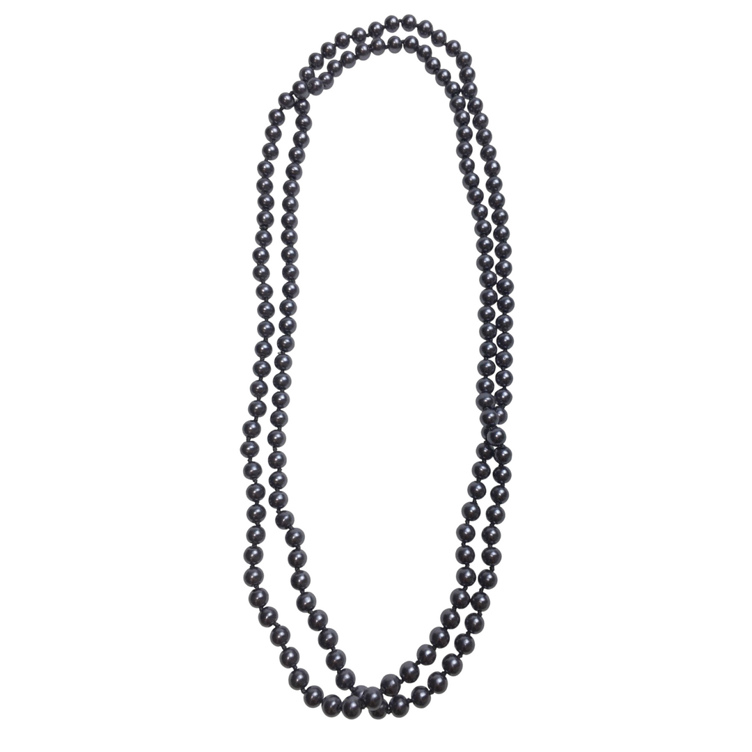 74cm LONG PEARL NECKLACE 1920s Gatsby Flapper Burlesque Gangster Costume Party - Charcoal Grey