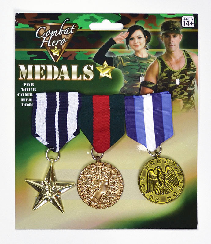 3x Army Solider Medals Combat Party Costume Halloween Fancy Dress Replica