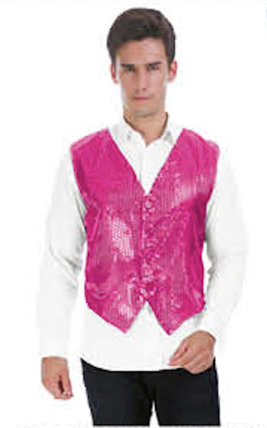 Mens Premium SEQUIN VEST Waistcoat Dance Costume Disco Sparkle Deluxe - Pink