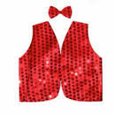 Kids Sequin Vest Bow Tie Set Costume 80s Party Dress Up Waistcoat - Red