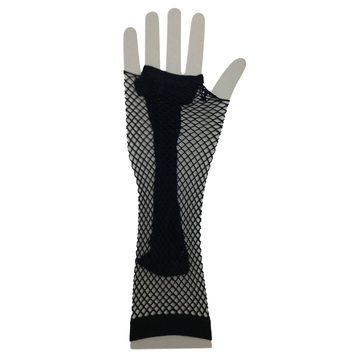 FISHNET GLOVES Fingerless Elbow Length 70s 80s Womens Costume Party Dance - Black - One Size