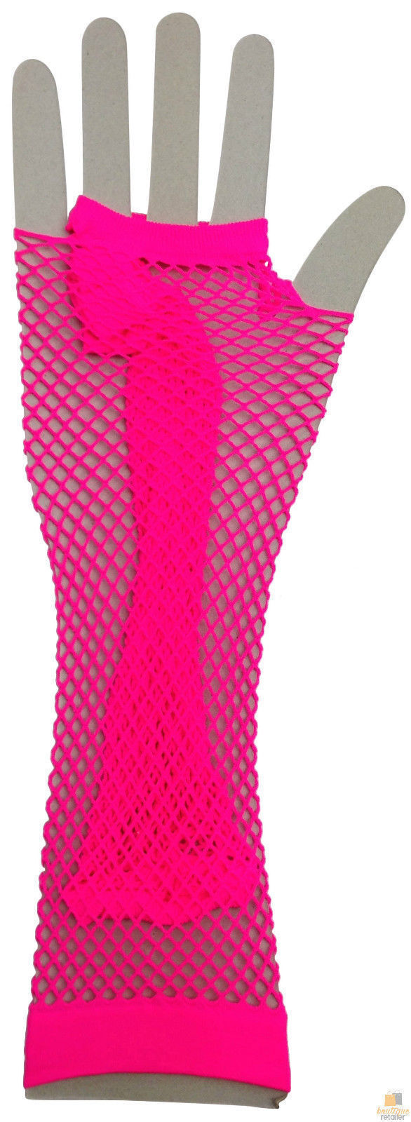 FISHNET GLOVES Fingerless Elbow Length 70s 80s Womens Costume Party Dance - Hot Pink - One Size