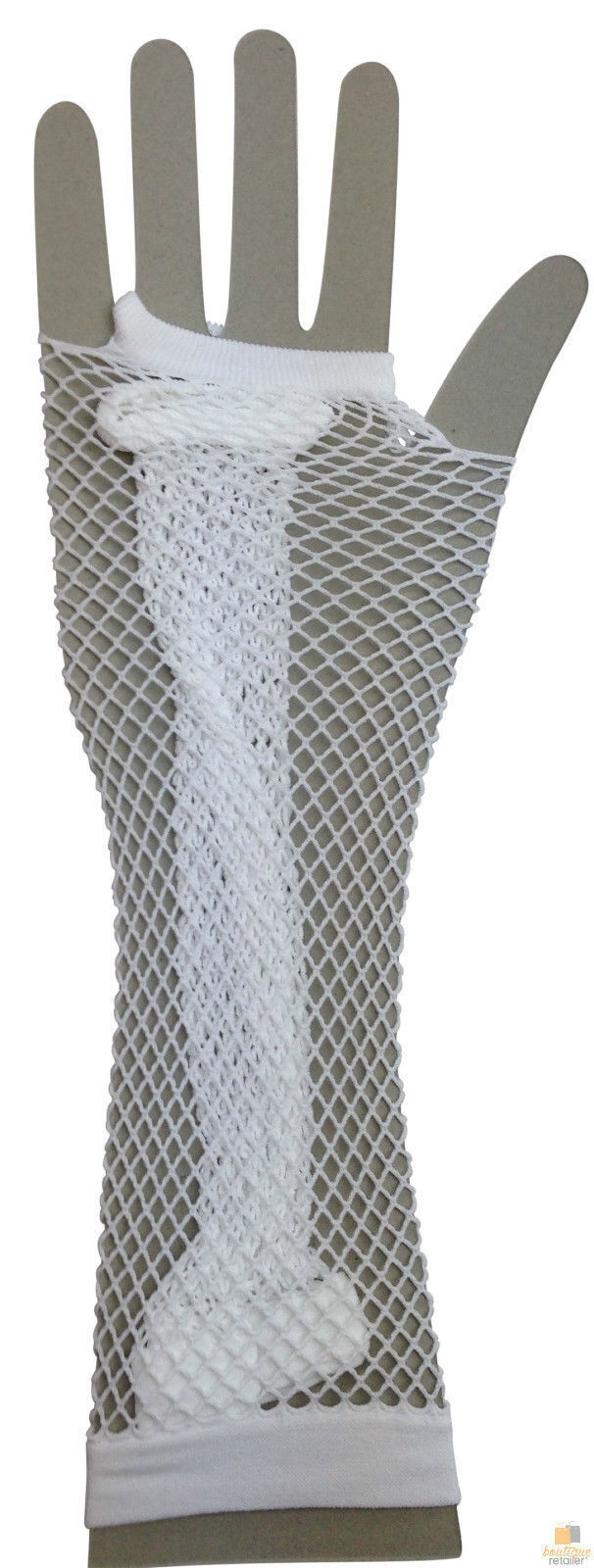 FISHNET GLOVES Fingerless Elbow Length 70s 80s Womens Costume Party Dance - White - One Size