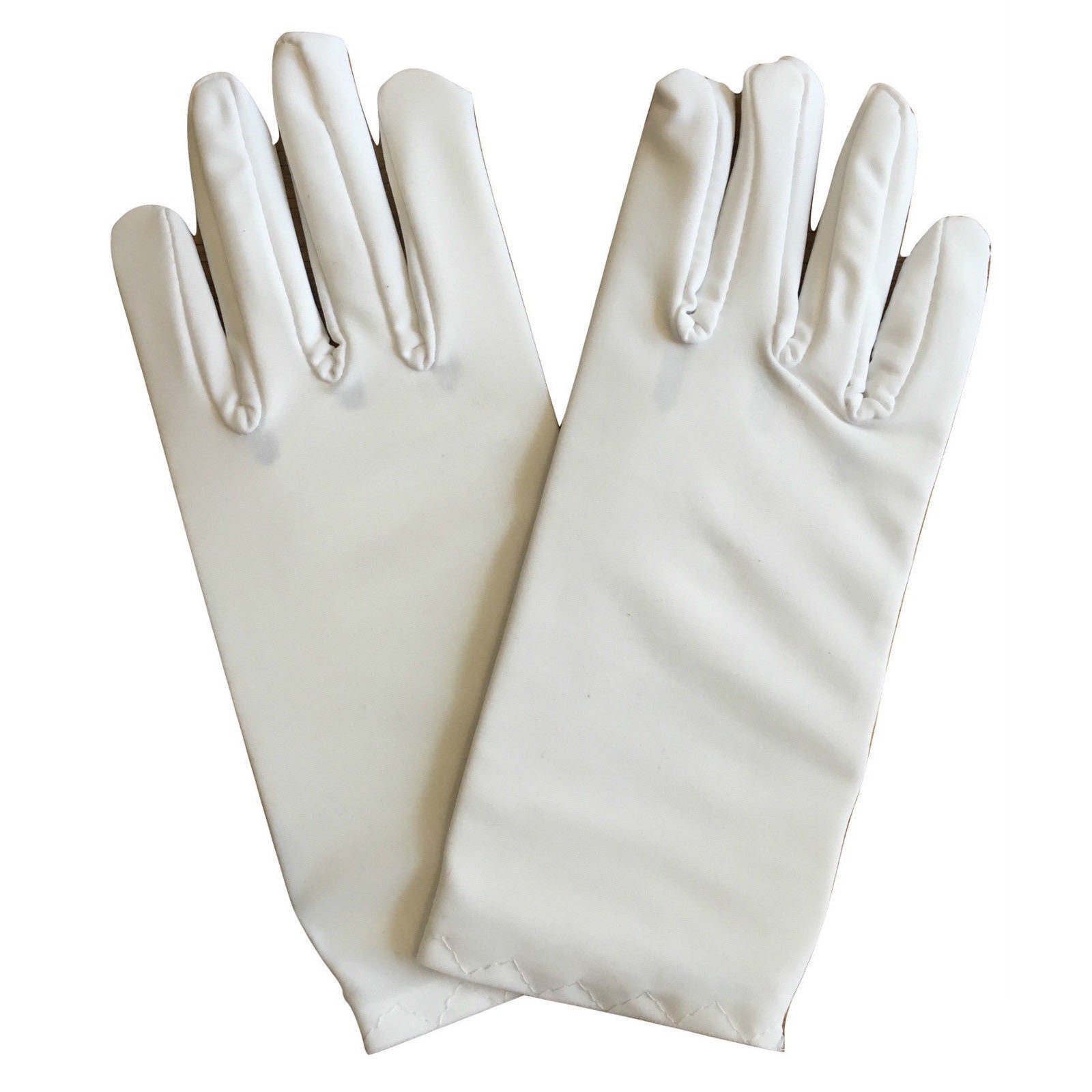 Ladies SHORT GLOVES Costume Party Wedding Bridal Fancy Dress Prom Stretchy - White - One Size