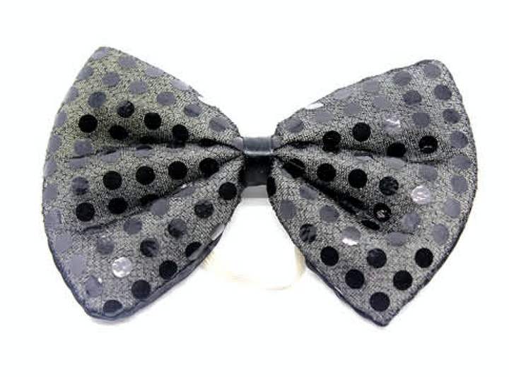 SEQUIN BOW TIE Polka Dots Bowtie Party Unisex Costume  13cm x 9cm Clown - Black