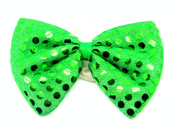 SEQUIN BOW TIE Polka Dots Bowtie Party Unisex Costume  13cm x 9cm Clown - Green