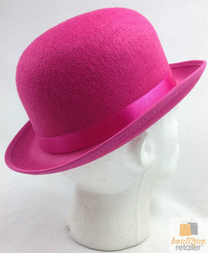 BOWLER HAT Party Costume Derby Fancy Dress Dance Halloween Vintage Cap - Hot Pink