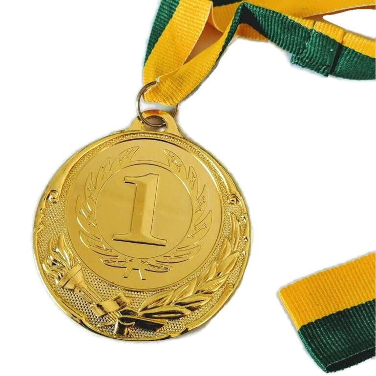 METAL WINNER GOLD MEDAL 1st Party Favours Sports Day 40cm Ribbon - Green/Gold