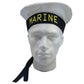 MARINE HAT Cap White BLACK Skipper Navy Sea Fancy Dress Sailor Costume Accessory