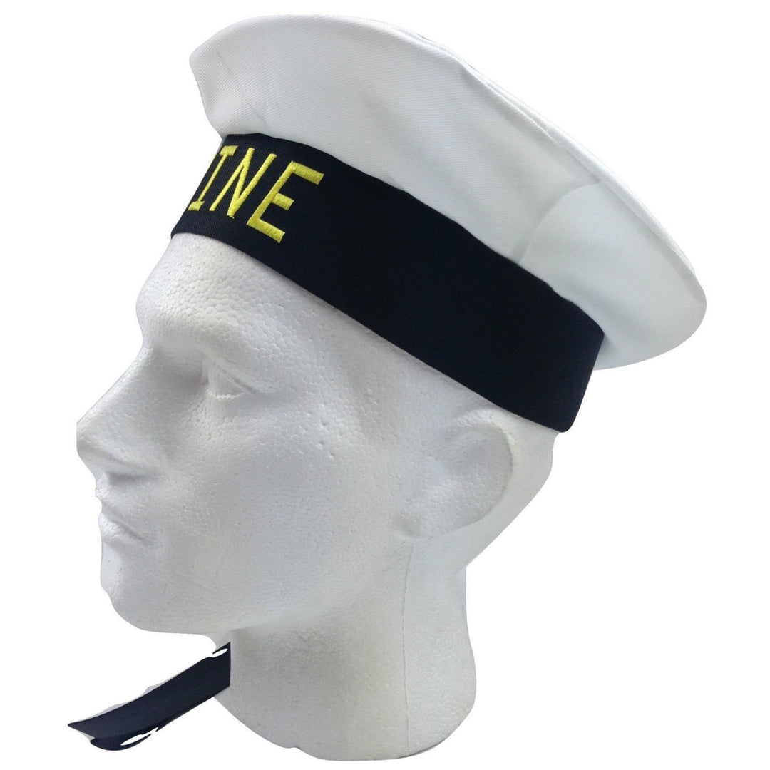 MARINE HAT Cap White BLACK Skipper Navy Sea Fancy Dress Sailor Costume Accessory