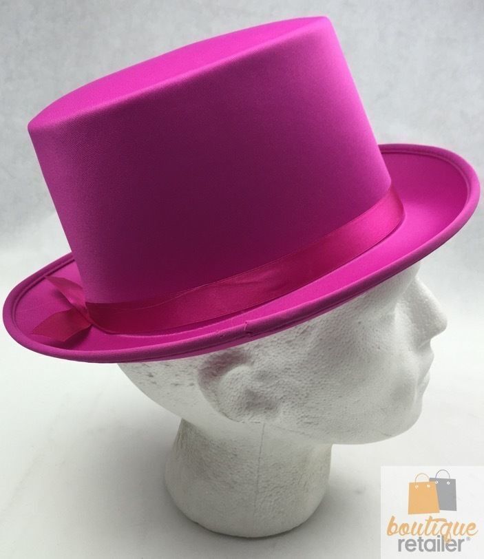 SATIN TOP HAT Costume Party Cap Fancy Dress Trilby Fedora One Size - Hot Pink