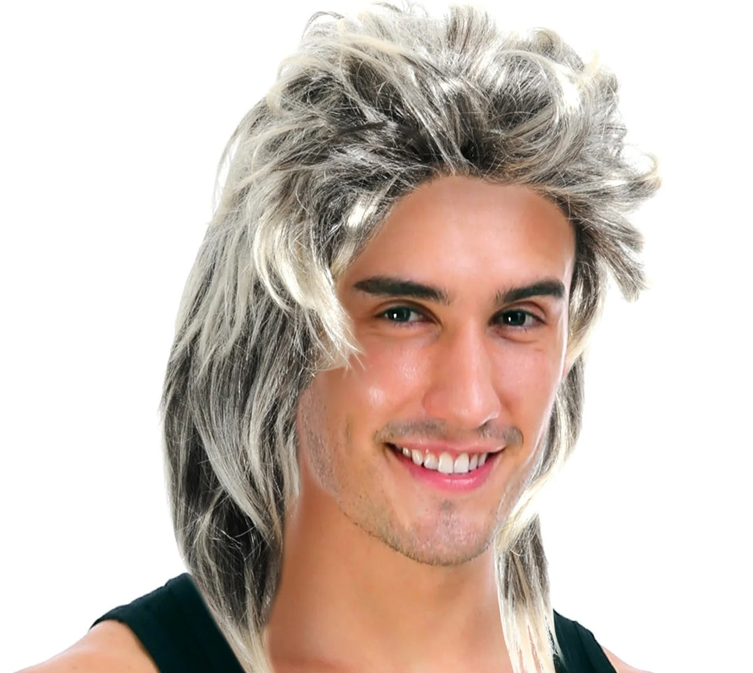 Mullet Wig 80s Party Costume Rock Bogan Punk 70s 90s Hair - Ash Blonde Grey