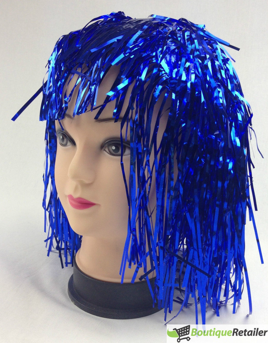 Tinsel Metallic Wig 70s 50s 20s Costume Mens Womens Unisex Disco Fancy Dress Up - Blue