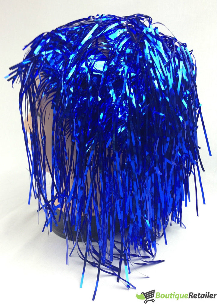 Tinsel Metallic Wig 70s 50s 20s Costume Mens Womens Unisex Disco Fancy Dress Up - Blue