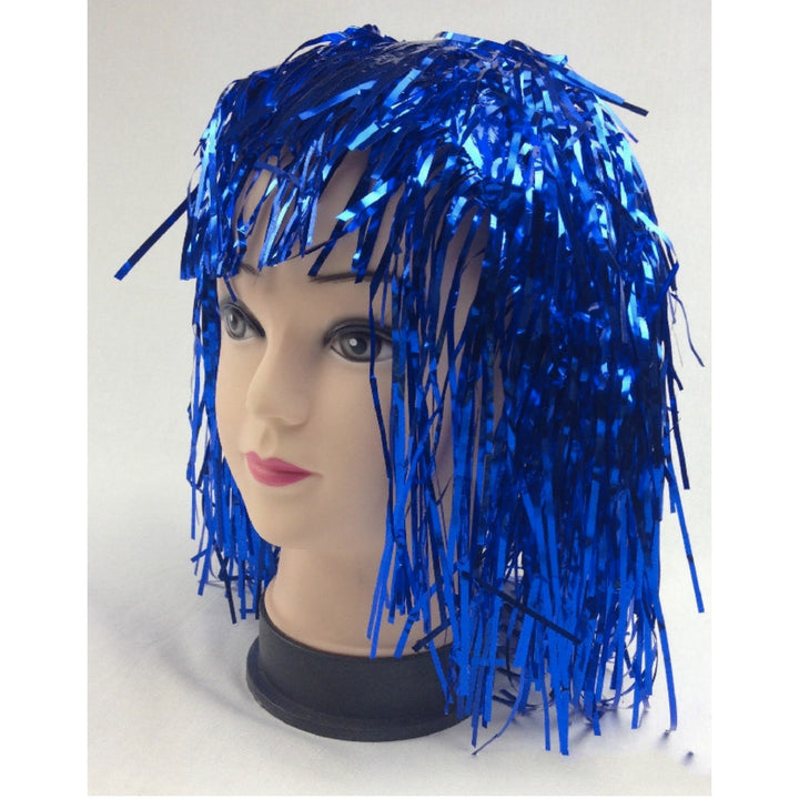 Tinsel Metallic Wig 70s 50s 20s Costume Mens Womens Unisex Disco Fancy Dress Up - Blue