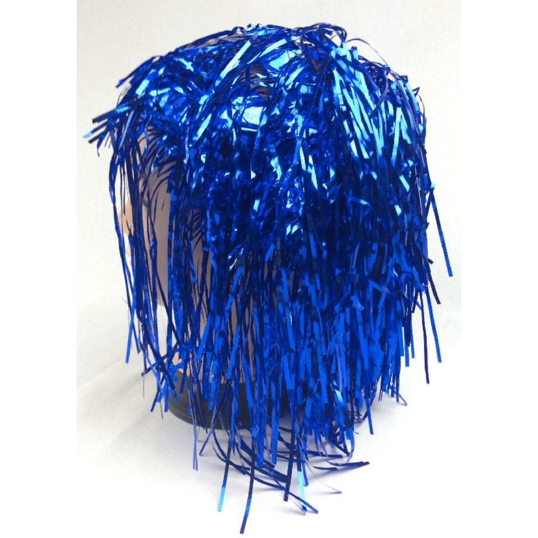 Tinsel Metallic Wig 70s 50s 20s Costume Mens Womens Unisex Disco Fancy Dress Up - Blue