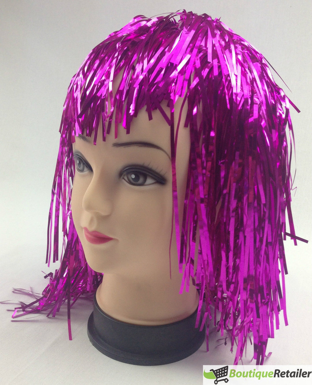 Tinsel Metallic Wig 70s 50s 20s Costume Mens Womens Unisex Disco Fancy Dress Up - Hot Pink