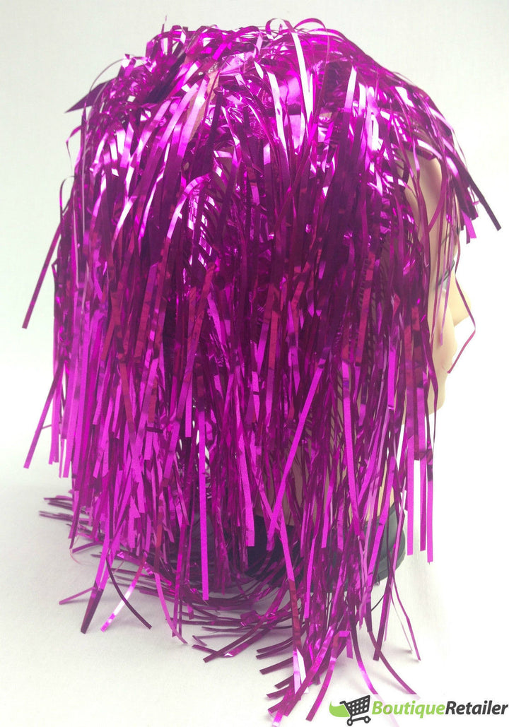 Tinsel Metallic Wig 70s 50s 20s Costume Mens Womens Unisex Disco Fancy Dress Up - Hot Pink