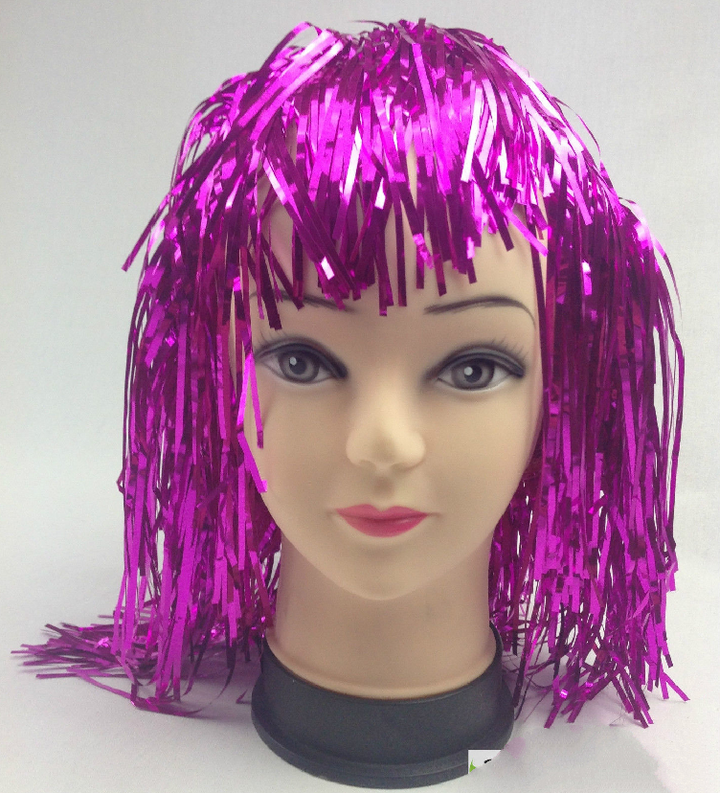 Tinsel Metallic Wig 70s 50s 20s Costume Mens Womens Unisex Disco Fancy Dress Up - Hot Pink