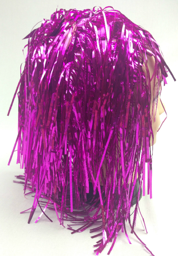 Tinsel Metallic Wig 70s 50s 20s Costume Mens Womens Unisex Disco Fancy Dress Up - Hot Pink