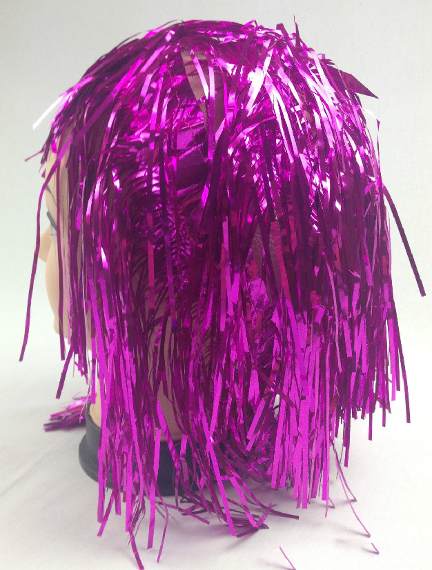 Tinsel Metallic Wig 70s 50s 20s Costume Mens Womens Unisex Disco Fancy Dress Up - Hot Pink