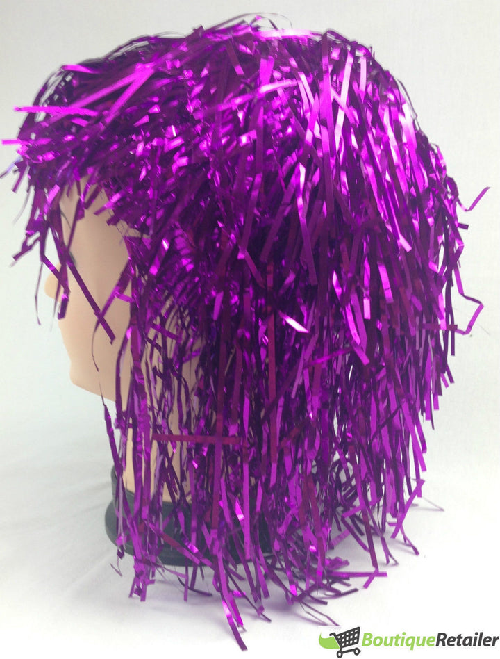 Tinsel Metallic Wig 70s 50s 20s Costume Mens Womens Unisex Disco Fancy Dress Up - Purple