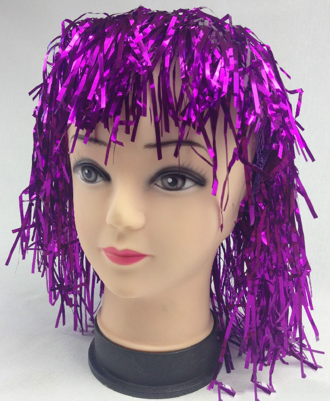 Tinsel Metallic Wig 70s 50s 20s Costume Mens Womens Unisex Disco Fancy Dress Up - Purple