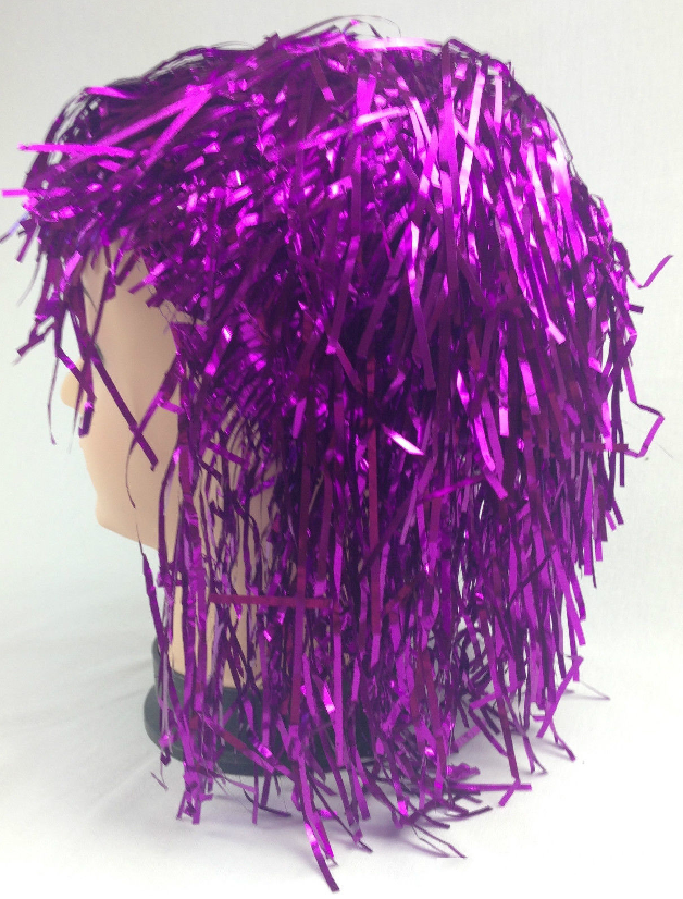 Tinsel Metallic Wig 70s 50s 20s Costume Mens Womens Unisex Disco Fancy Dress Up - Purple