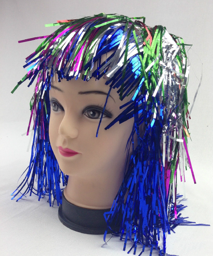 Tinsel Metallic Wig 70s 50s 20s Costume Mens Womens Unisex Disco Fancy Dress Up - Rainbow