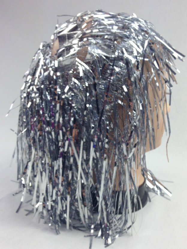 Tinsel Metallic Wig 70s 50s 20s Costume Mens Womens Unisex Disco Fancy Dress Up - Silver