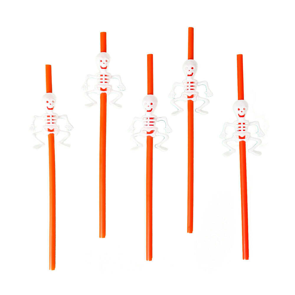 Halloween Party Pumpkin/Skeleton Drinking Straws Festive Spooky Decors - Orange