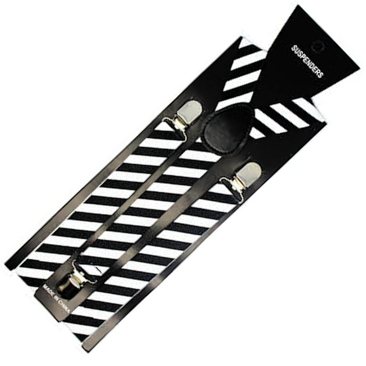 2x Mens Suspenders Braces Adjustable Strong Clip On Elastic Formal Wedding Slim - Black/White Diagonal Stripes