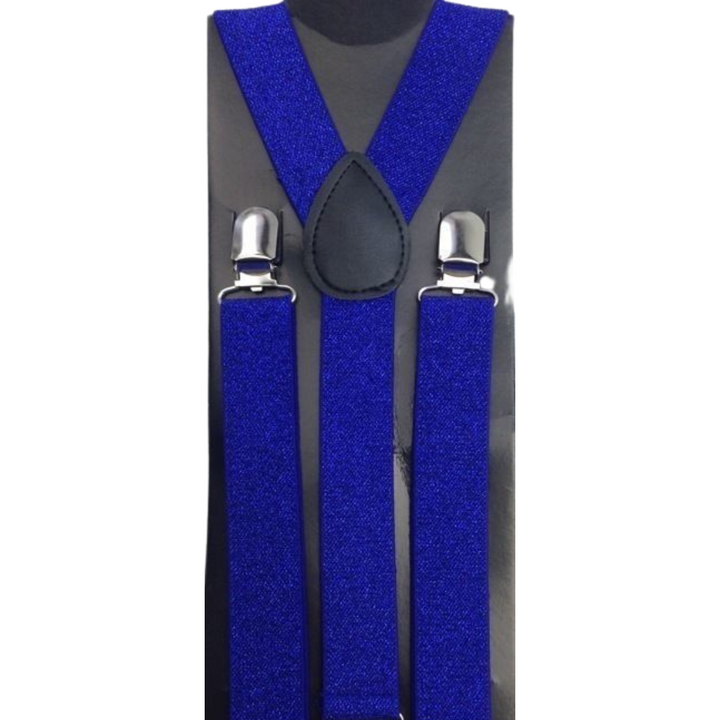 2x Mens Suspenders Braces Adjustable Strong Clip On Elastic Formal Wedding Slim - Blue (Glitter)