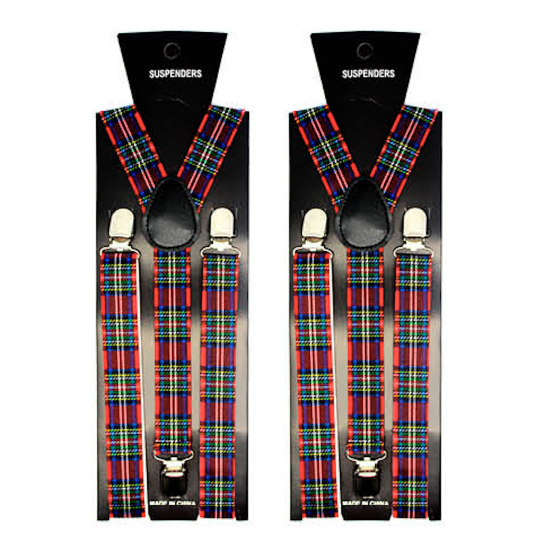 2x Mens Suspenders Braces Adjustable Strong Clip On Elastic Formal Wedding Slim - Tartan 2